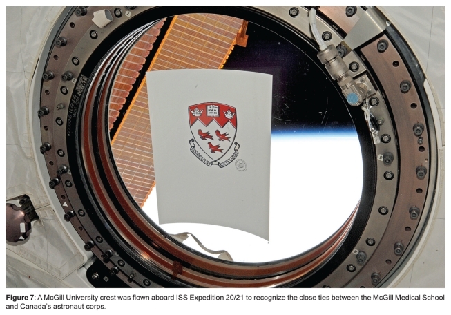 Figure 7: A McGill University crest was flown aboard ISS Expedition 20/21 to recognize the close ties between the McGill Medical School and Canada's astronaut corps.